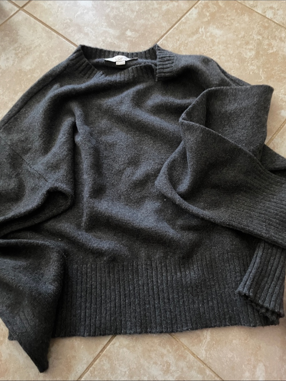 LOFT Charcoal Ribbed Crewneck Sweater